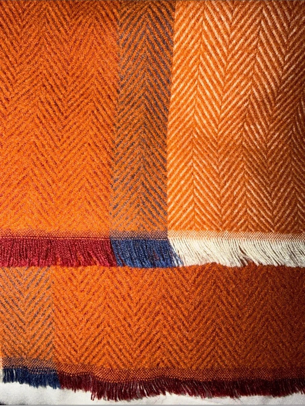 STUDIO HOP herringbone rust burnt orange cashmere blend fringe scarf